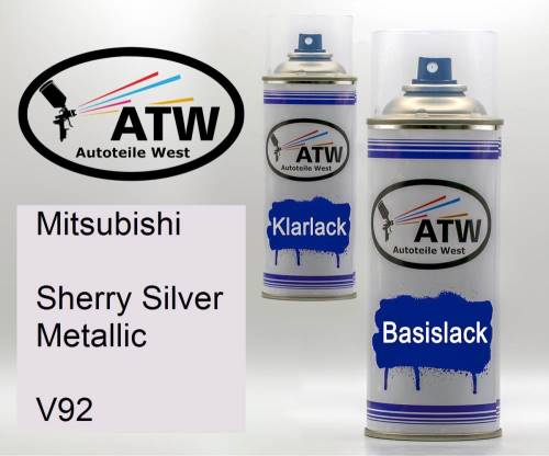 Mitsubishi, Sherry Silver Metallic, V92: 400ml Sprühdose + 400ml Klarlack - Set, von ATW Autoteile West.